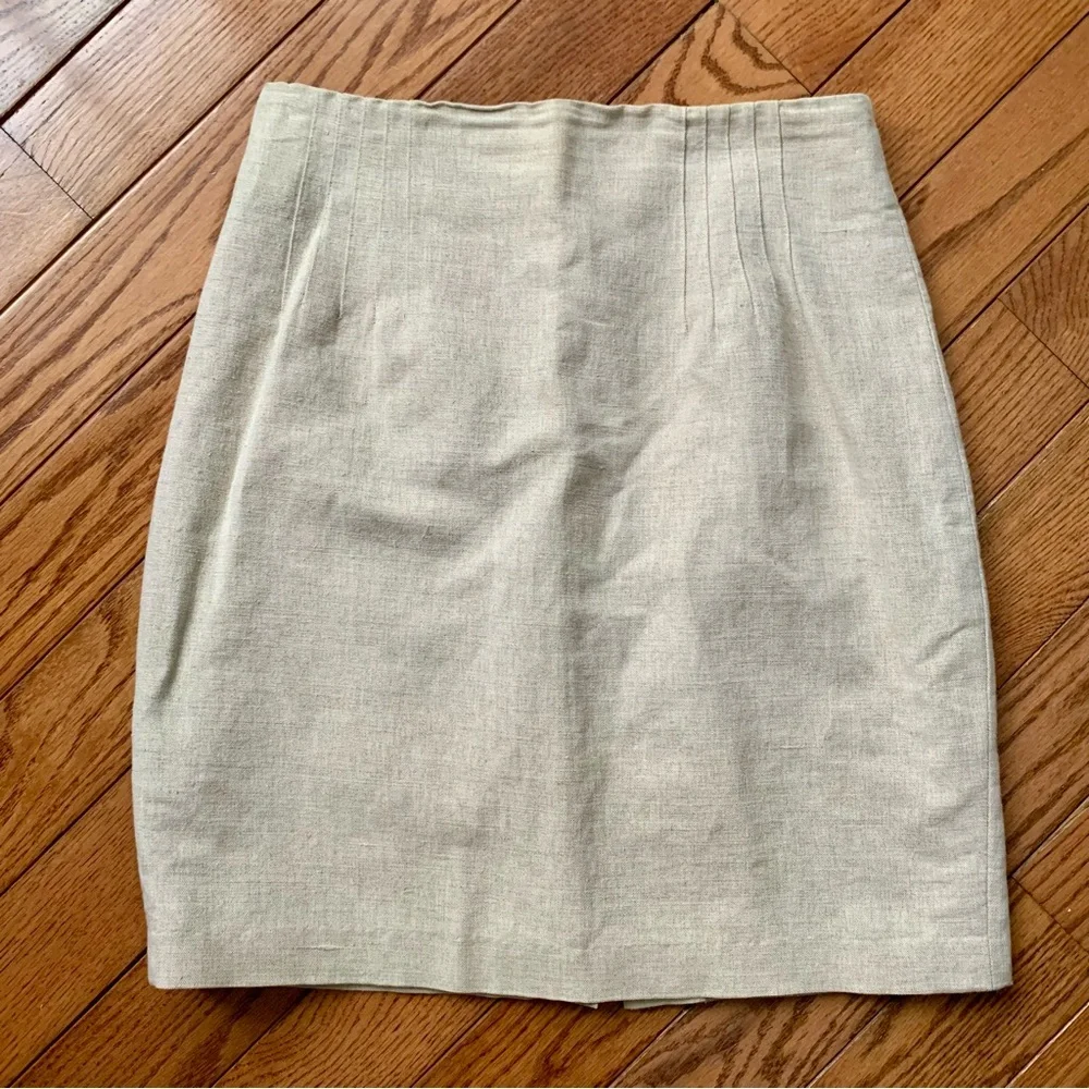 Linen & Cotton Paul Harris Short Pencil Skirt Sz 10 Tan Beige Cream Lined - Picture 5 of 10